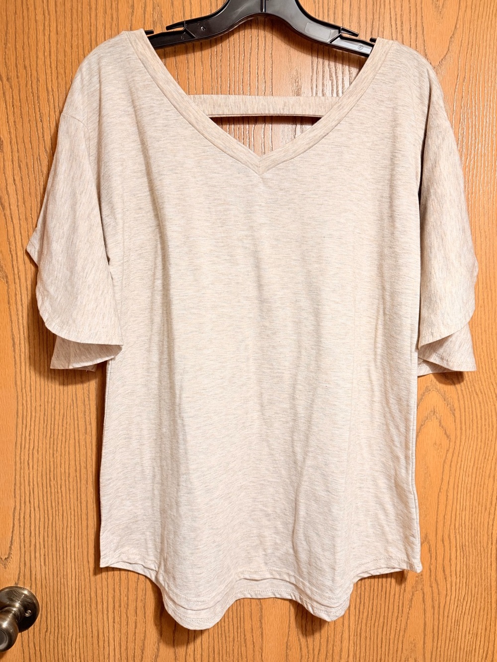 Casual V-Neck Flutter Sleeve Top - Oatmeal